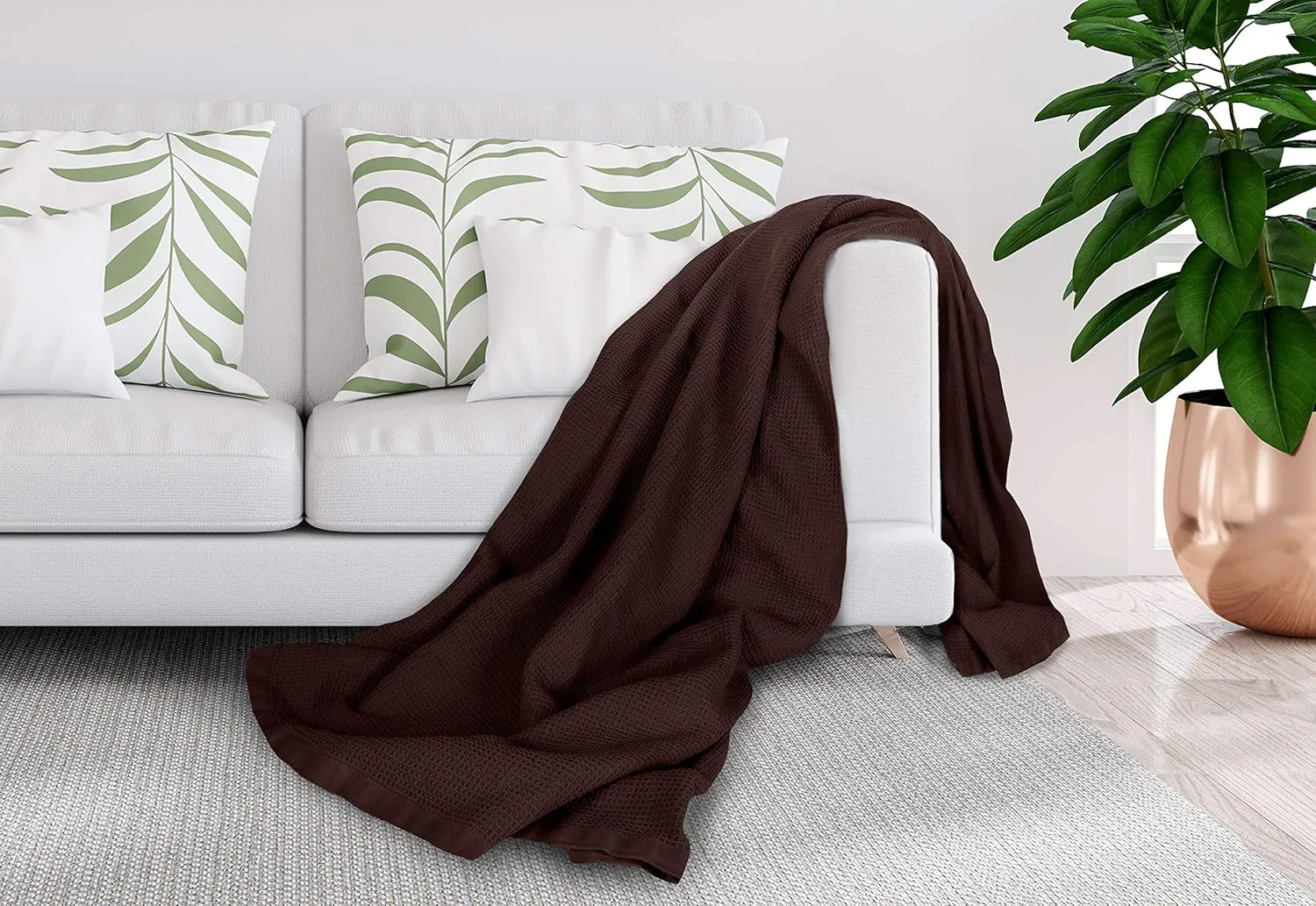 Crover All Season Waffle Premium Thermal Blanket Queen Size 90"x90" Durable Soft Cozy Breathable Weave Design 100% Cotton, Brown