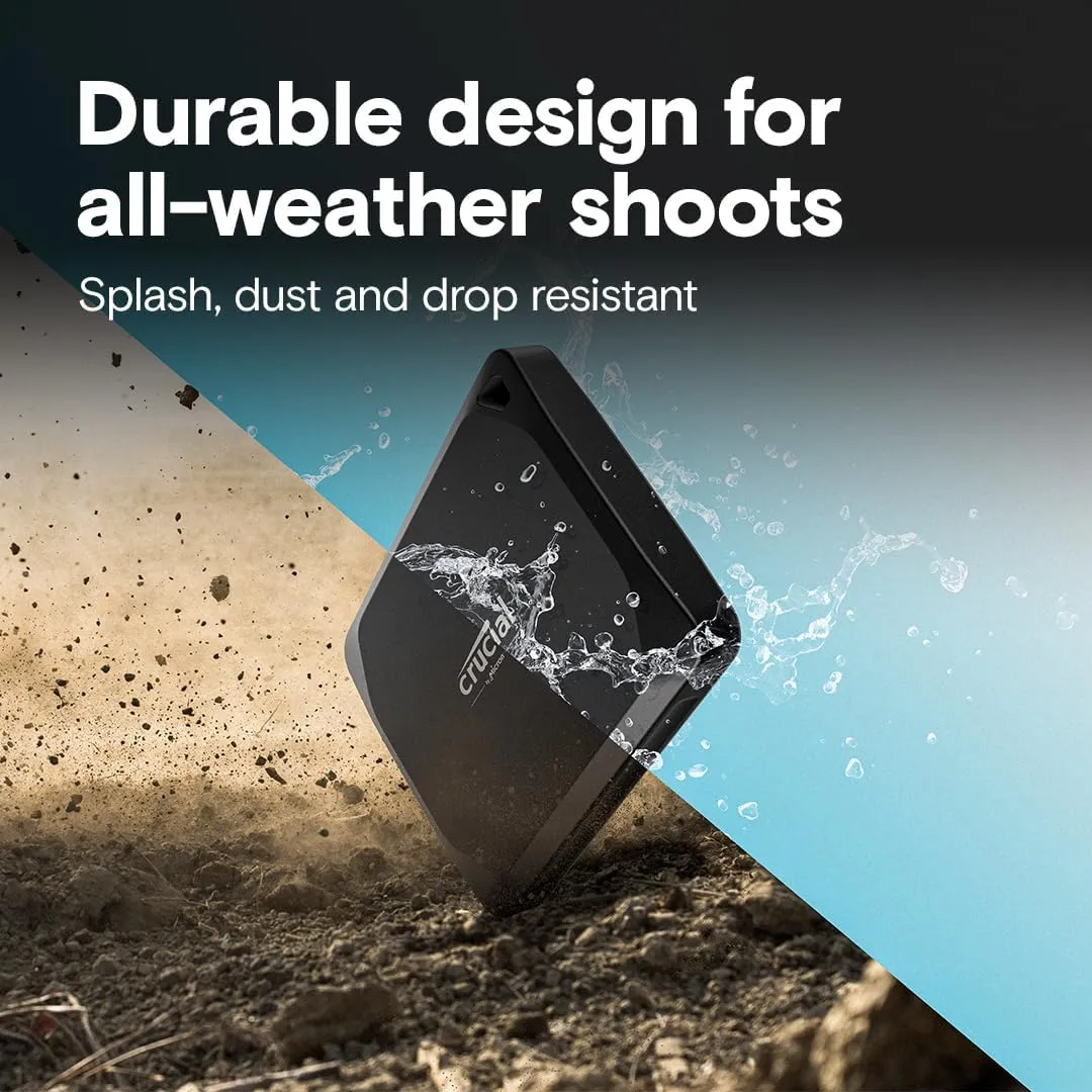 Crucial X10 Pro 2TB Portable SSD, Up to 2100MB/s Read, 2000MB/s Write, USB 3.2 USB-C, External Solid State Drive, Durable Storage for PC & Mac, for Professional Creators, Black - ‎CT2000X10PROSSD902
