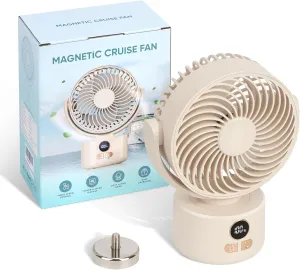Cruise Magnetic Oscillating Fan with Digital Display, Cruise Ship Approved, Magnetically Attach to Cabin Ceilings and Walls