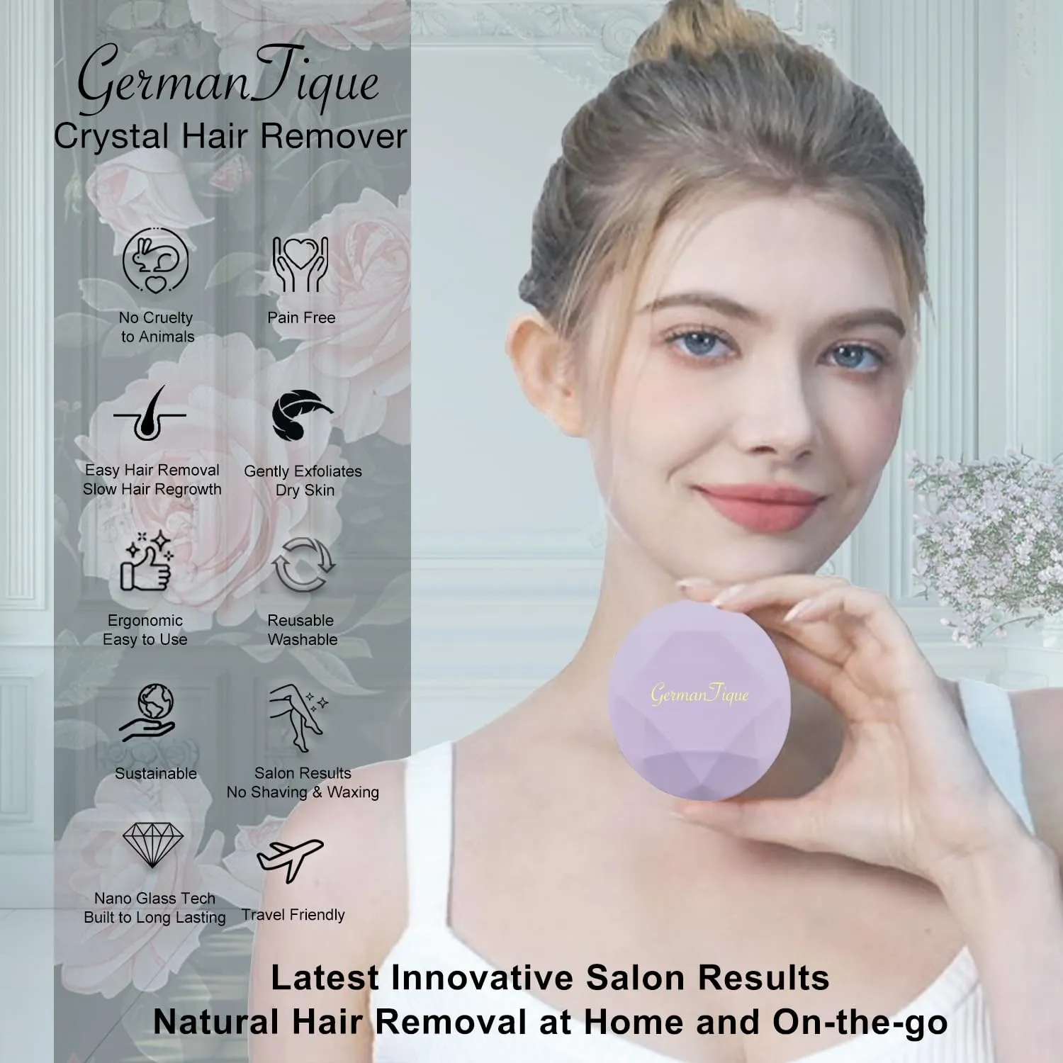 Crystal Hair Eraser,Upgraded Crystal Hair Remover Diamond,Painless and Effective Nano Glass Hair Removal Stone and Skin Exfoliation,Natural Epilator for Women and Men(Pastel Lilac)