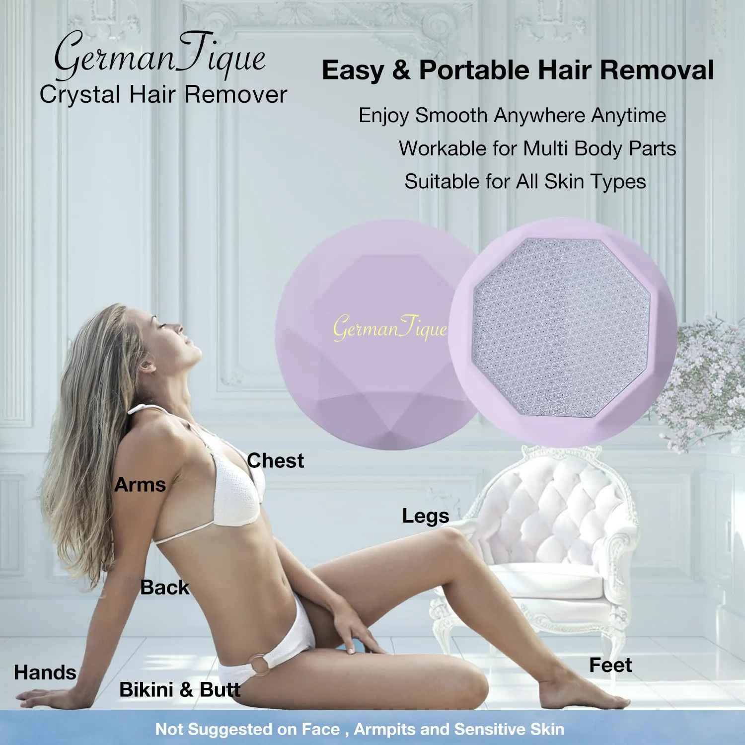 Crystal Hair Eraser,Upgraded Crystal Hair Remover Diamond,Painless and Effective Nano Glass Hair Removal Stone and Skin Exfoliation,Natural Epilator for Women and Men(Pastel Lilac)