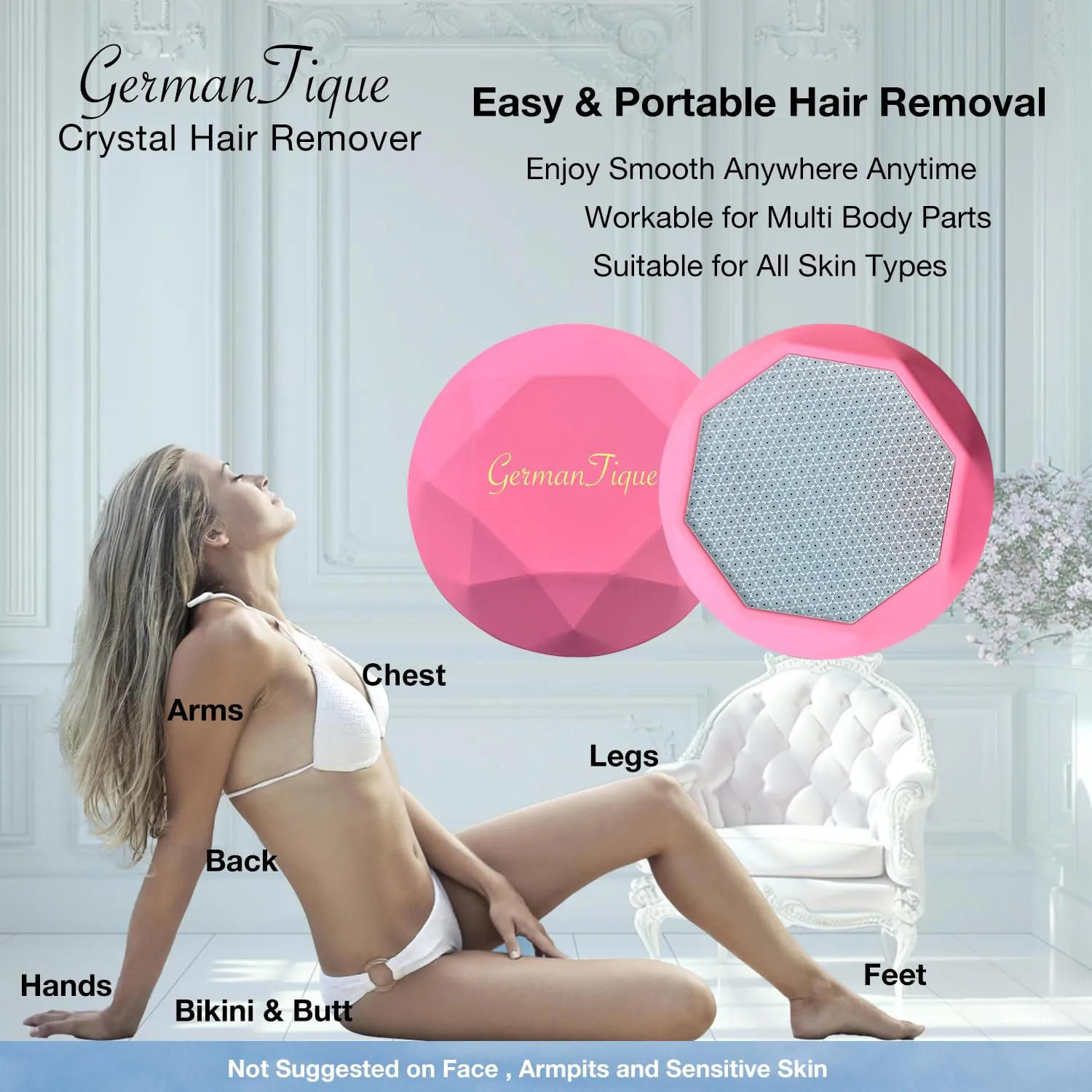 Crystal Hair Eraser,Upgraded Crystal Hair Remover Diamond,Painless and Effective Nano Glass Hair Removal Stone and Skin Exfoliation,Natural Epilator for Women and Men(Rose Pink)