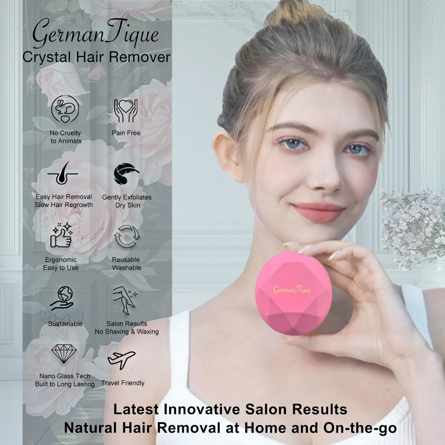 Crystal Hair Eraser,Upgraded Crystal Hair Remover Diamond,Painless and Effective Nano Glass Hair Removal Stone and Skin Exfoliation,Natural Epilator for Women and Men(Rose Pink)