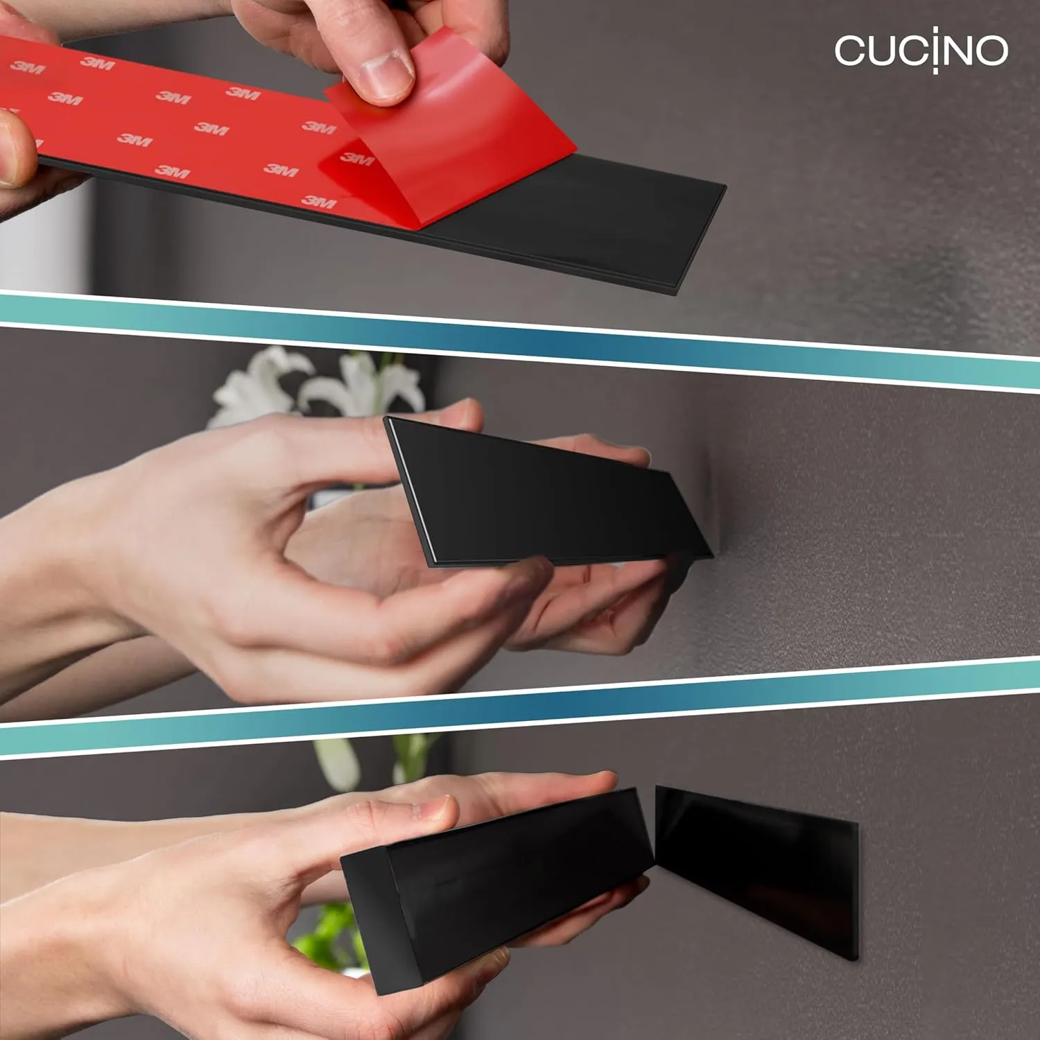 CUCINO Magnetic Knife Holder for Wall 16" No Drilling incl. Self Adhesive Tape - Extra strong Knife Holder - Awarded Knife Magnetic Strip - Made of Stainless Steel - black