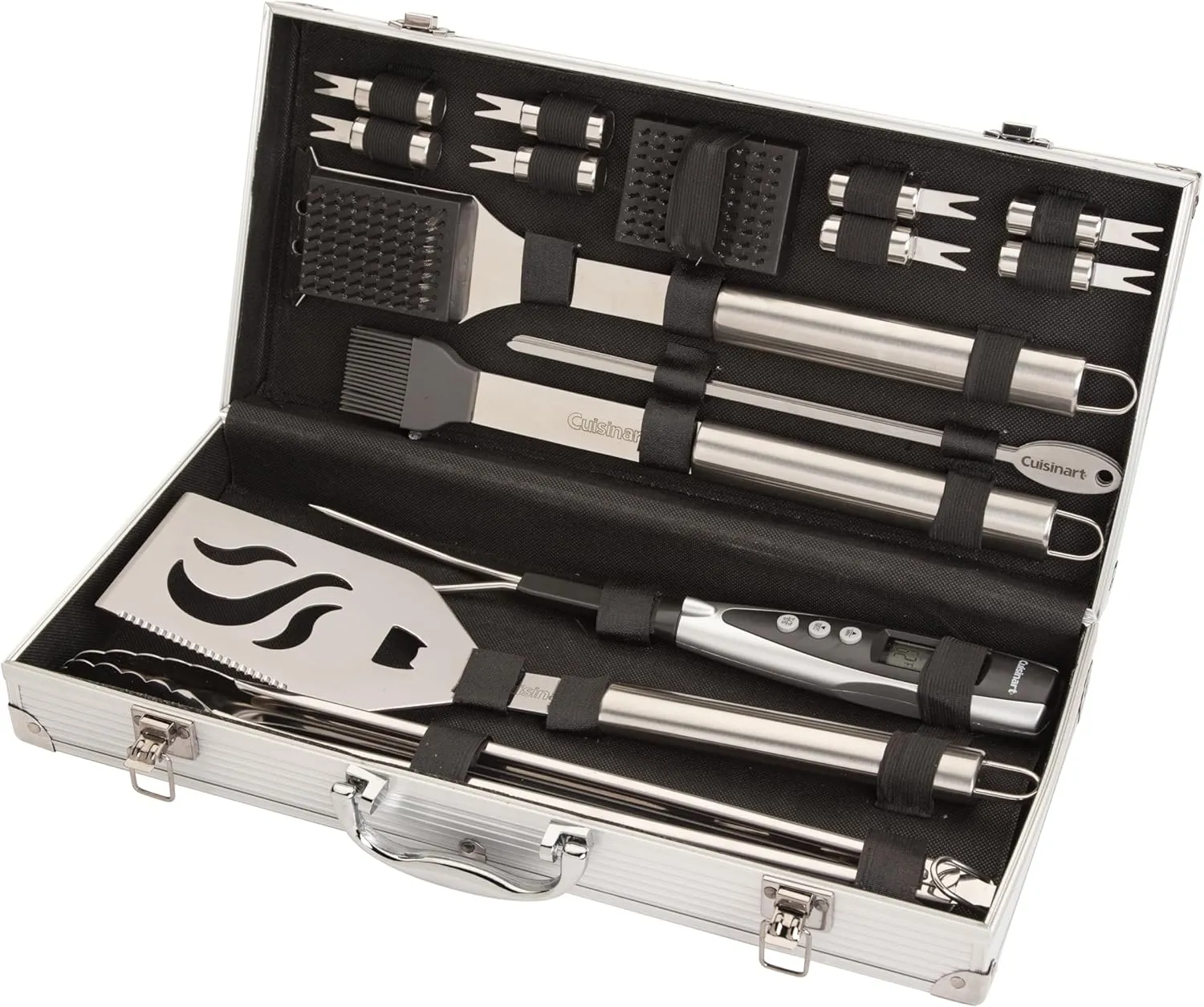 Cuisinart Deluxe Grill Tool Set, 20-Piece BBQ Tools Grill Accessories with Aluminum Case & Digital Temperature Fork, Stainless Steel Spatula, Tongs, Grill Accessories & Utensils, Grilling Set for BBQ