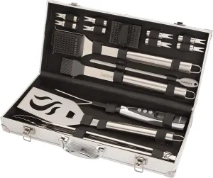Cuisinart Deluxe Grill Tool Set, 20-Piece BBQ Tools Grill Accessories with Aluminum Case & Digital Temperature Fork, Stainless Steel Spatula, Tongs, Grill Accessories & Utensils, Grilling Set for BBQ