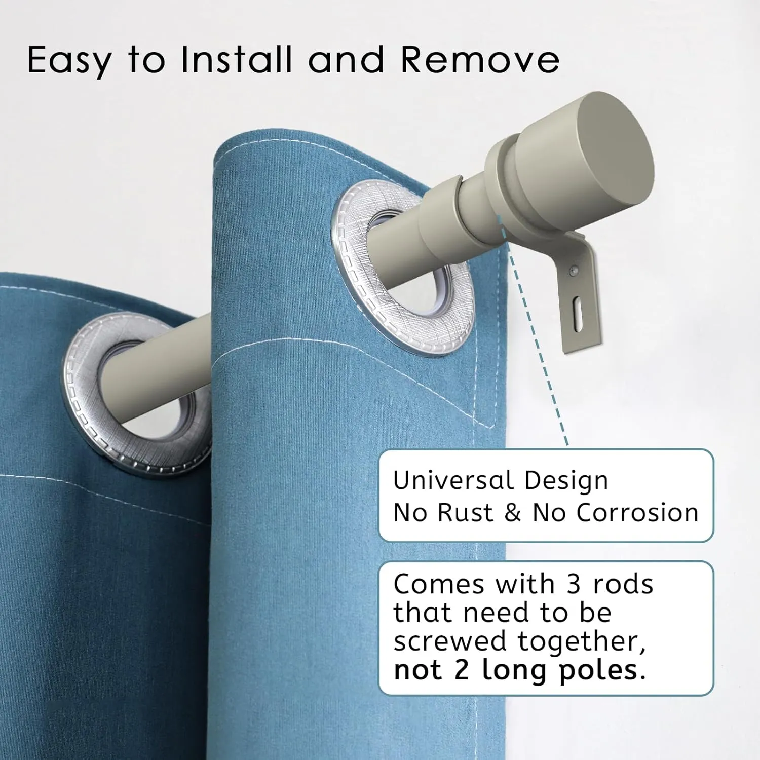 Curtain Rods for Windows 16 to 48 or 60 Inches Max Adjustable Length 1 Inch Diameter Window Curtain Rod with Aluminium End Cap, Brushed Nickel