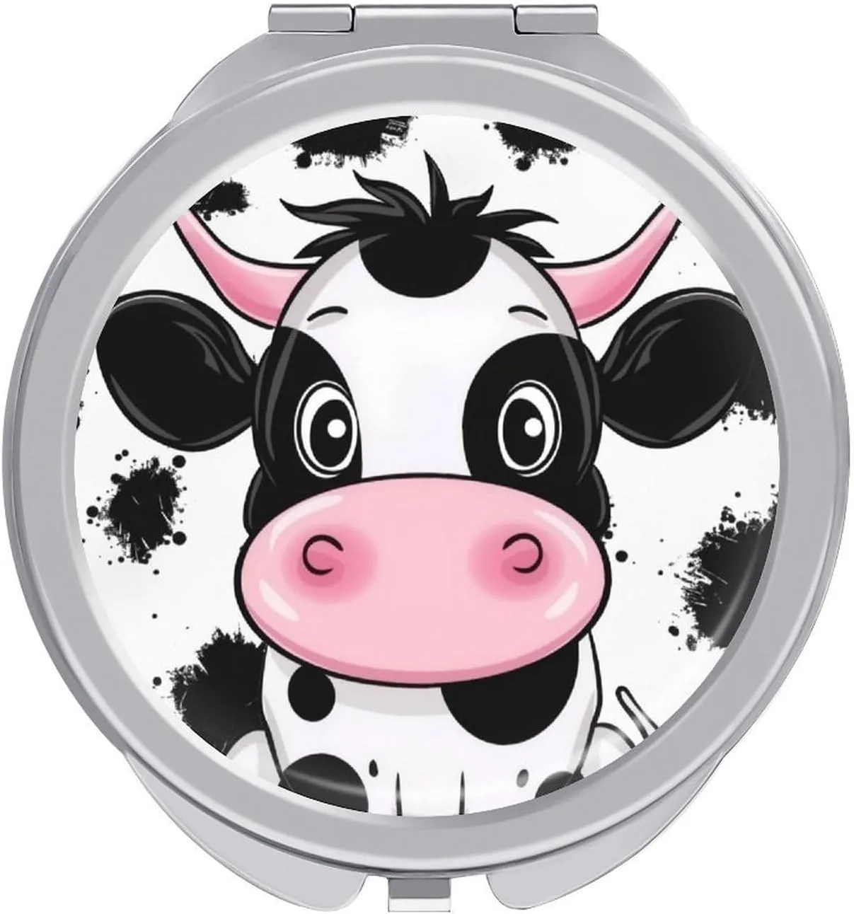 Cute Cow Pattern Compact Mirror Pocket Mirror Small Mirror for Purse Portable Mini Travel Makeup Mirror Folding Handheld Double-Sided Magnifying Compact Mirror for Women Gift