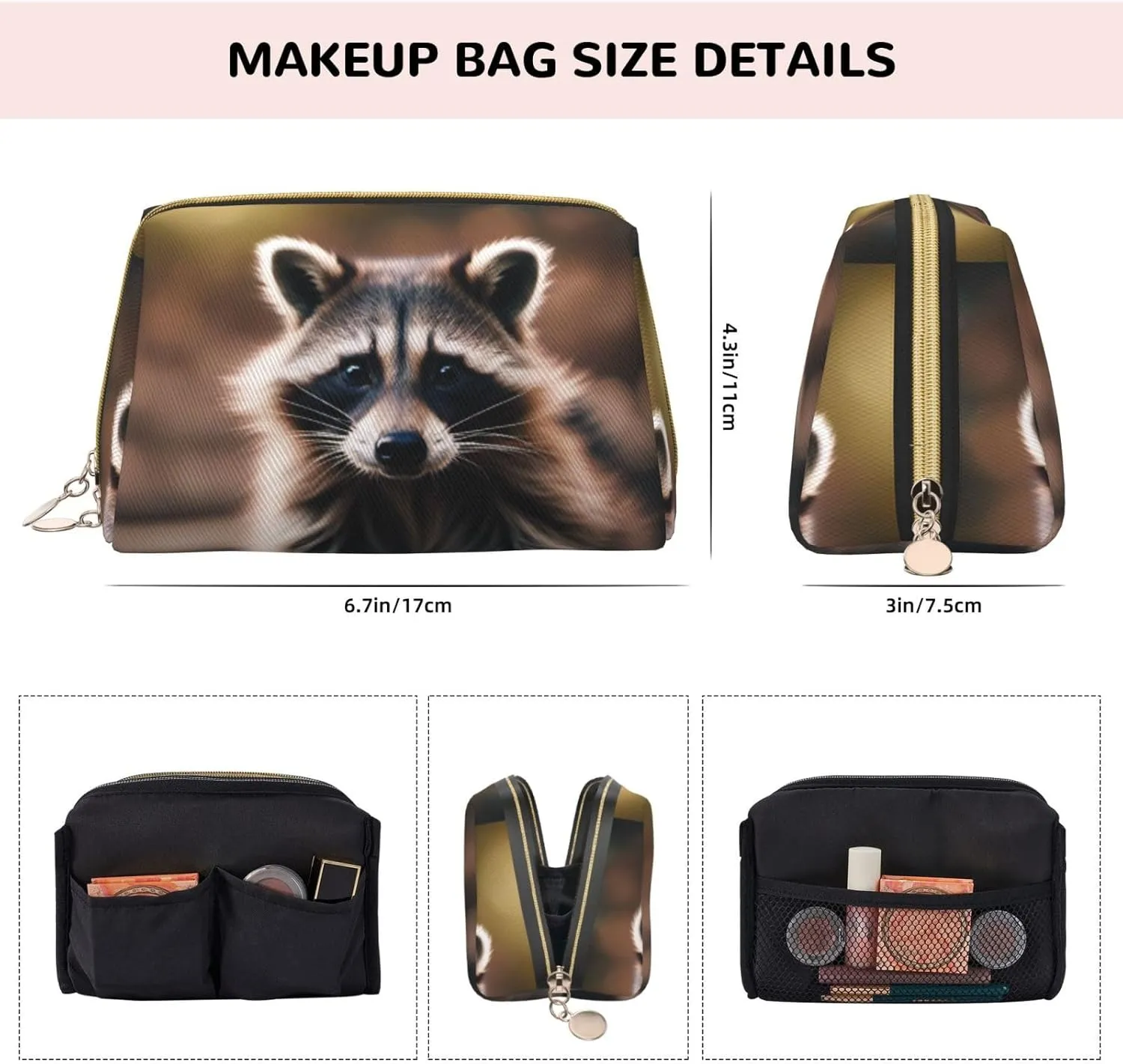 Cute Raccoon (1) Toiletry Pouch, Travel-Friendly Makeup Organizer For Makeup Brushes, Lipsticks