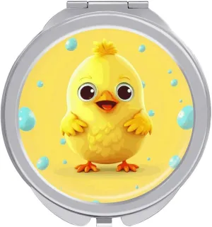 Cute Yellow Chicken Makeup Mirror Mini Foldable Cosmetic Mirror Ultra Thin Lightweight Vanity Mirrors Compact Portable for Travel, Makeup, Bathroom