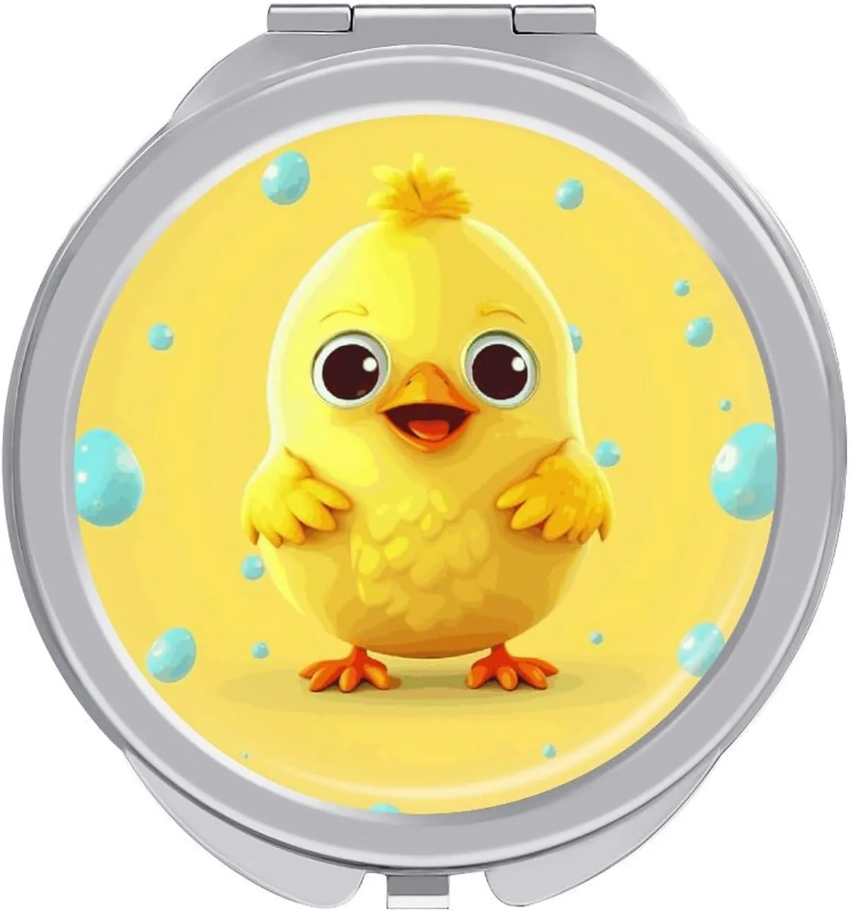 Cute Yellow Chicken Makeup Mirror Mini Foldable Cosmetic Mirror Ultra Thin Lightweight Vanity Mirrors Compact Portable for Travel, Makeup, Bathroom