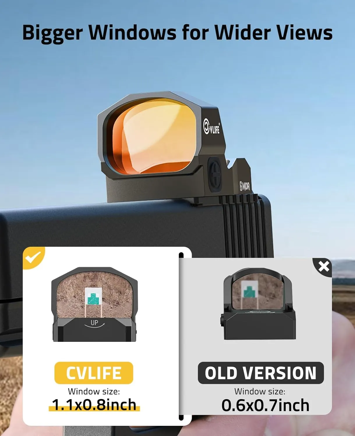 CVLIFE WolfCovert Motion Awake 6 MOA Pistol Red/Green Dot Sight for RMR, 1.1" Large Lens Red Dot Scope for Full-Sized Pistols, Open Reflex Optics Sight with Adapter for MOS & 21MM Picatinny