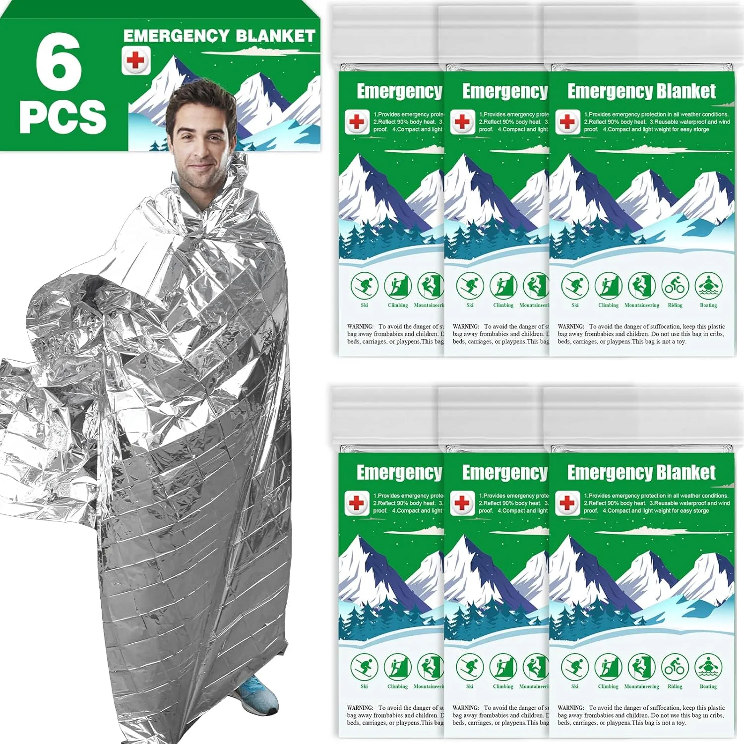 CXYARY 6 Pack Emergency Thermal Blankets - Stay Warm Outdoors