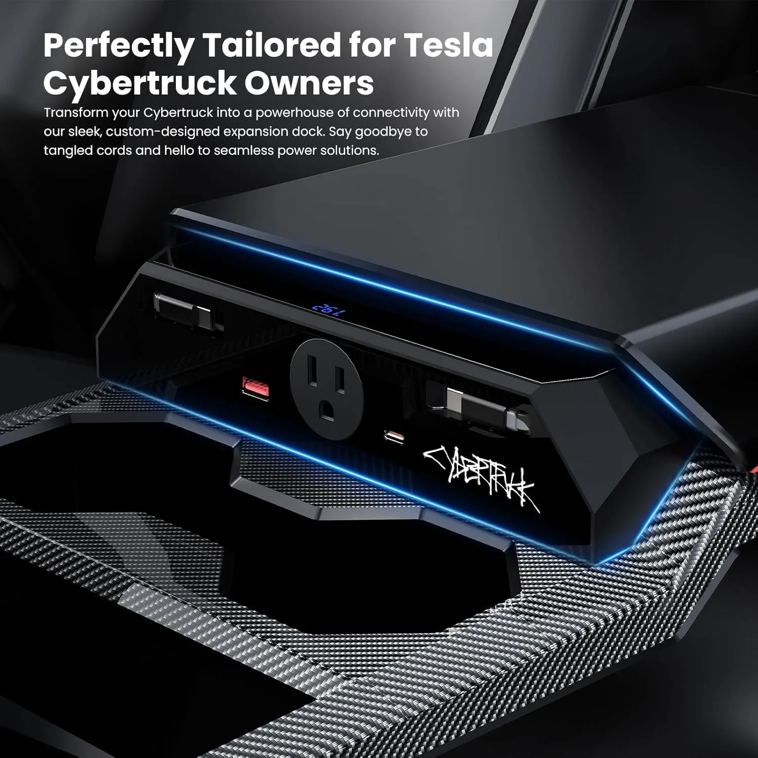 Cybertruck Multi-Ports USB Hub for Tesla Cybertruck 2023  Center Console Hidden Fast Charger with Retractable Cable Dual USB-C Ports Docking Drawer Station Accessories (Cybertruck All-Wheel Drive)