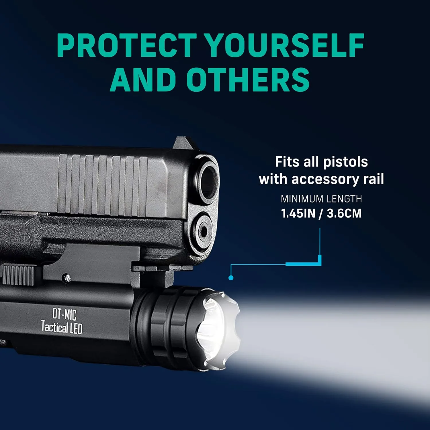DefendTek Tactical Gun Flashlights - Compact, Rail-Mounted LED Light for Shotgun, Pistol, Rifle and Handgun - Weapon and Gun Accessories - DT-M1C﻿