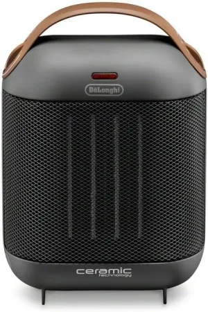 DeLonghi Capsule Electric Space Heater, 1500w compact and stylized portable space heater for indoor use in office bedroom, thermostat, ceramic heater, fan only option, safety features, HFX30C15