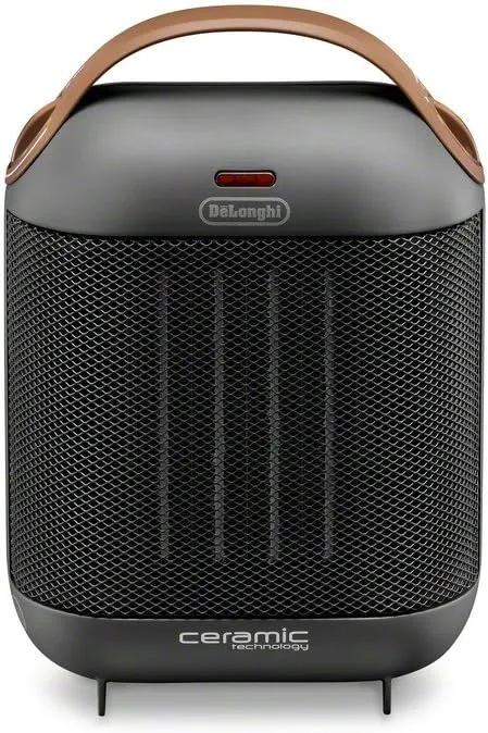 DeLonghi Capsule Electric Space Heater, 1500w compact and stylized portable space heater for indoor use in office bedroom, thermostat, ceramic heater, fan only option, safety features, HFX30C15