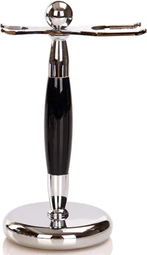 Deluxe Stainless Steel Shaving Brush Stand Holder for Razor & Brush Weighted Base Black Handle