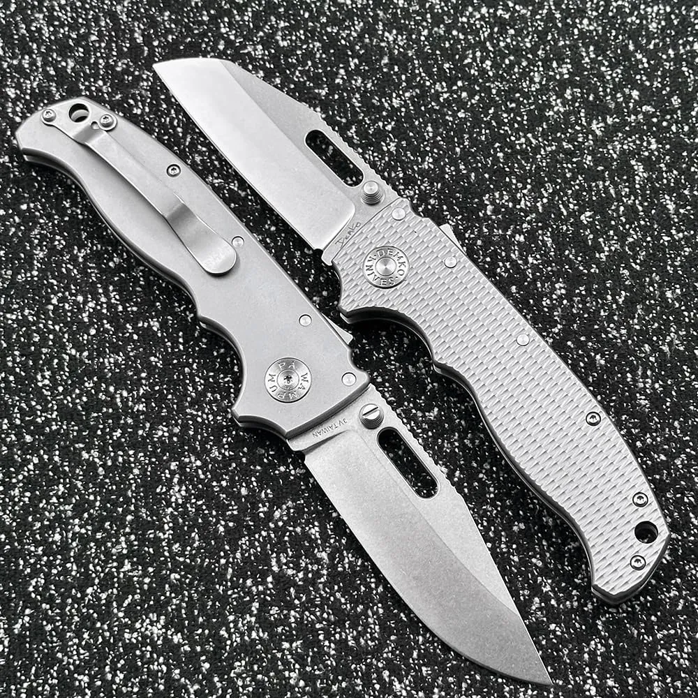 DEMKO Cold Steel Large Shark AD20 Titanium/Carbon Fiber Handle Bearing Outdoor Folding Knife Camping Survival Sharp Tactical Anti-Body EDC Tool Knife (Checked Point Blade)