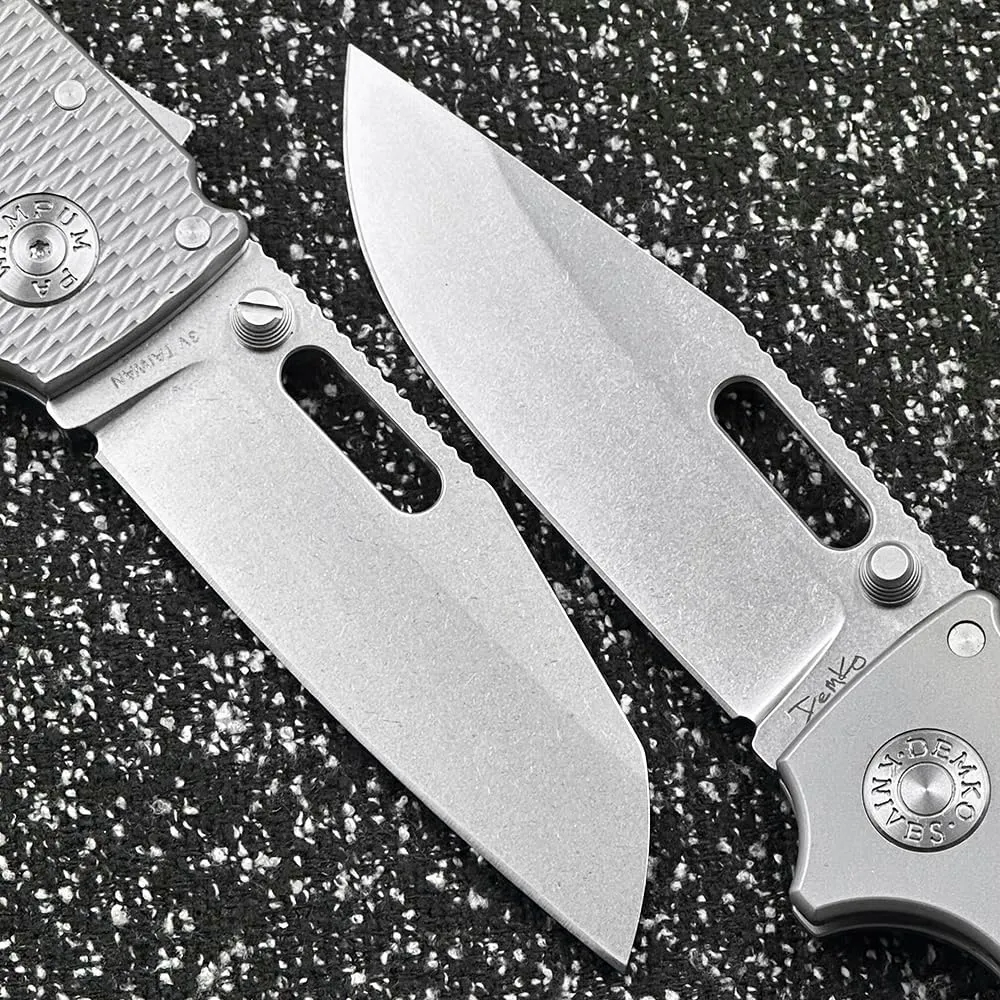 DEMKO Cold Steel Large Shark AD20 Titanium/Carbon Fiber Handle Bearing Outdoor Folding Knife Camping Survival Sharp Tactical Anti-Body EDC Tool Knife (Checked Point Blade)