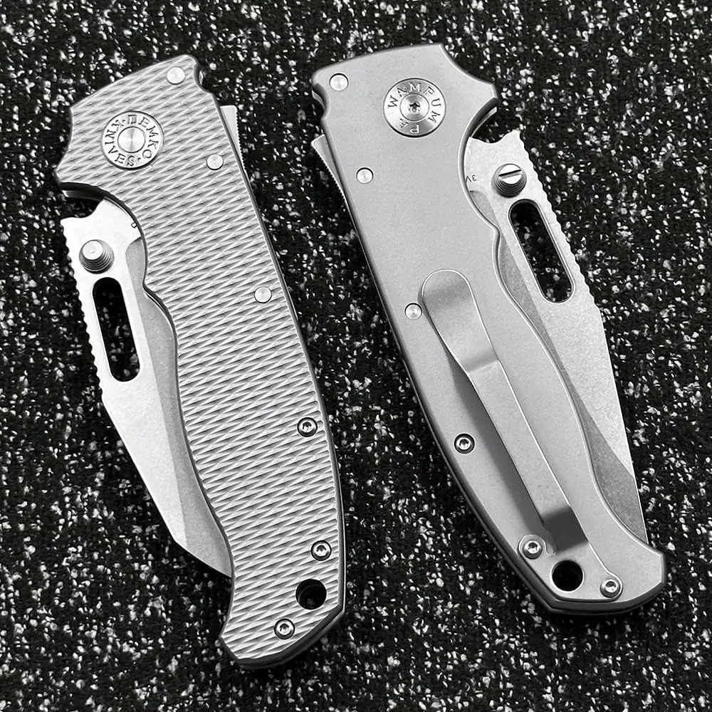 DEMKO Cold Steel Large Shark AD20 Titanium/Carbon Fiber Handle Bearing Outdoor Folding Knife Camping Survival Sharp Tactical Anti-Body EDC Tool Knife (Checked Point Blade)