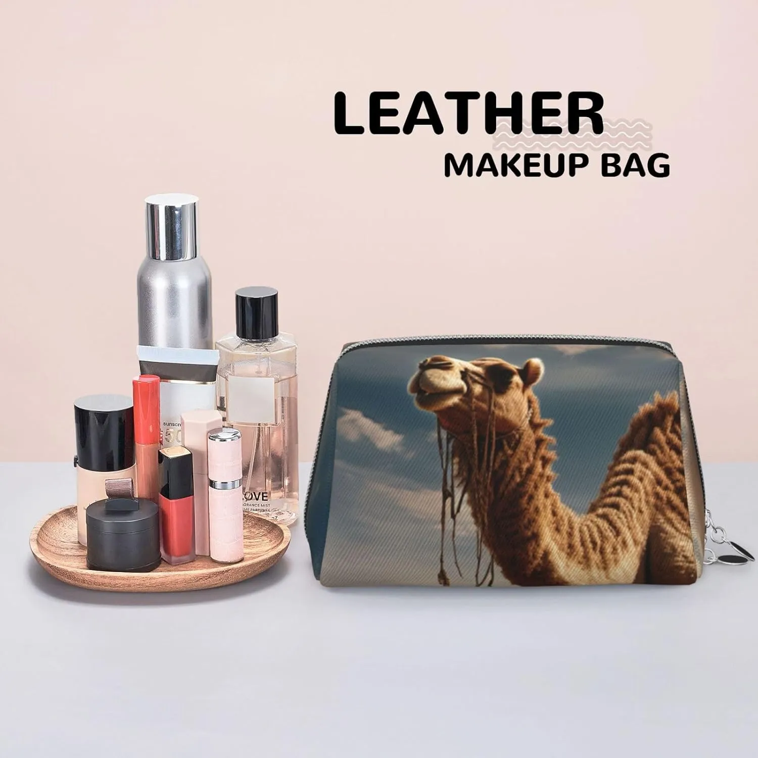 Desert Sand Camel Travel-Ready Toiletry Bag, Compact Makeup Organizer For Women