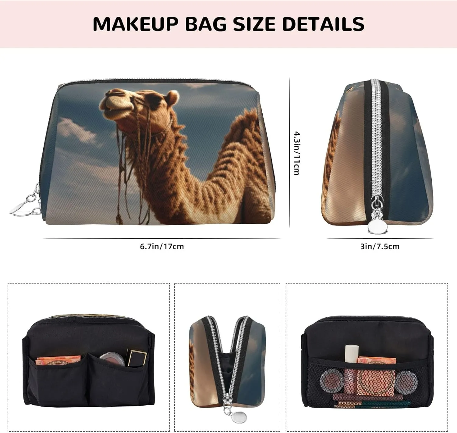 Desert Sand Camel Travel-Ready Toiletry Bag, Compact Makeup Organizer For Women
