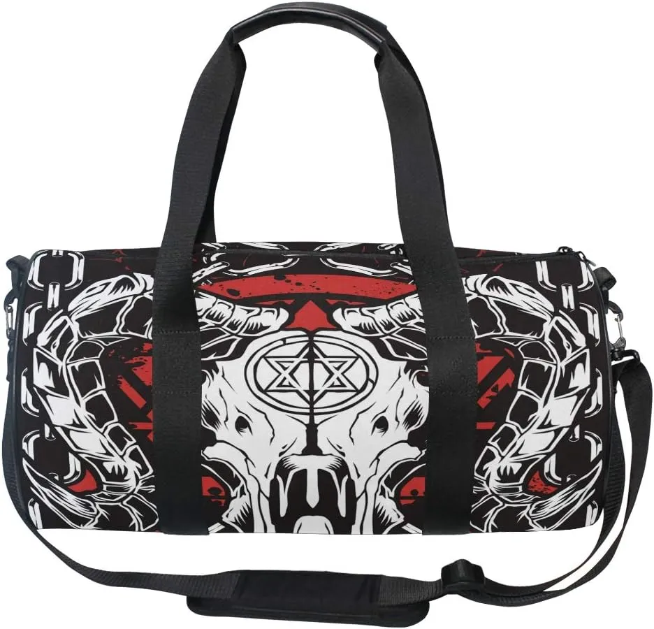 Devil Skull Baphomet Satanic Pentagram Sports Gym Bag for Women and Men Travel Duffel Bag