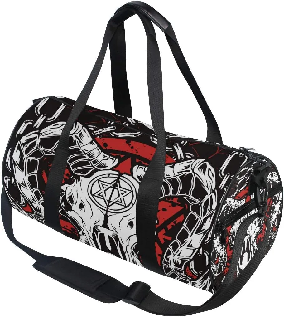 Devil Skull Baphomet Satanic Pentagram Sports Gym Bag for Women and Men Travel Duffel Bag