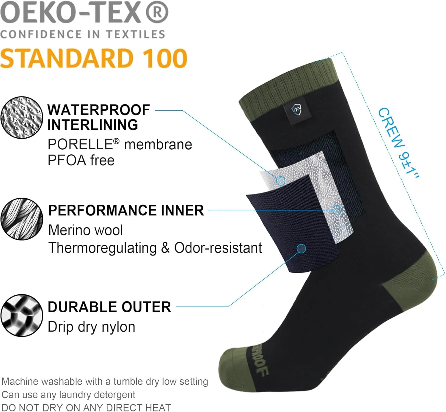 DexShell Waterproof Socks for Men & Women - Mid Calf Boot Sock, Warm for Hiking Camping in Extreme Cold Wet Weather