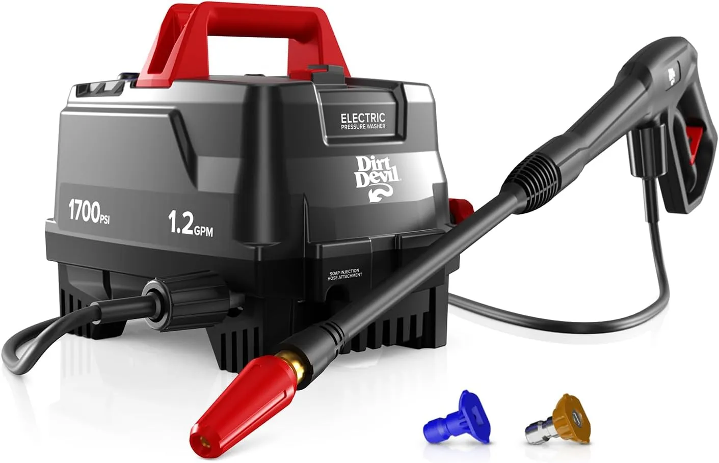 Dirt Devil Electric Pressure Washer, 1700 PSI Power Washer with Included Attachments, Lightweight and Compact, High Pressure Cleaning for Concrete, Patios, Cars, Outdoor Furniture and More