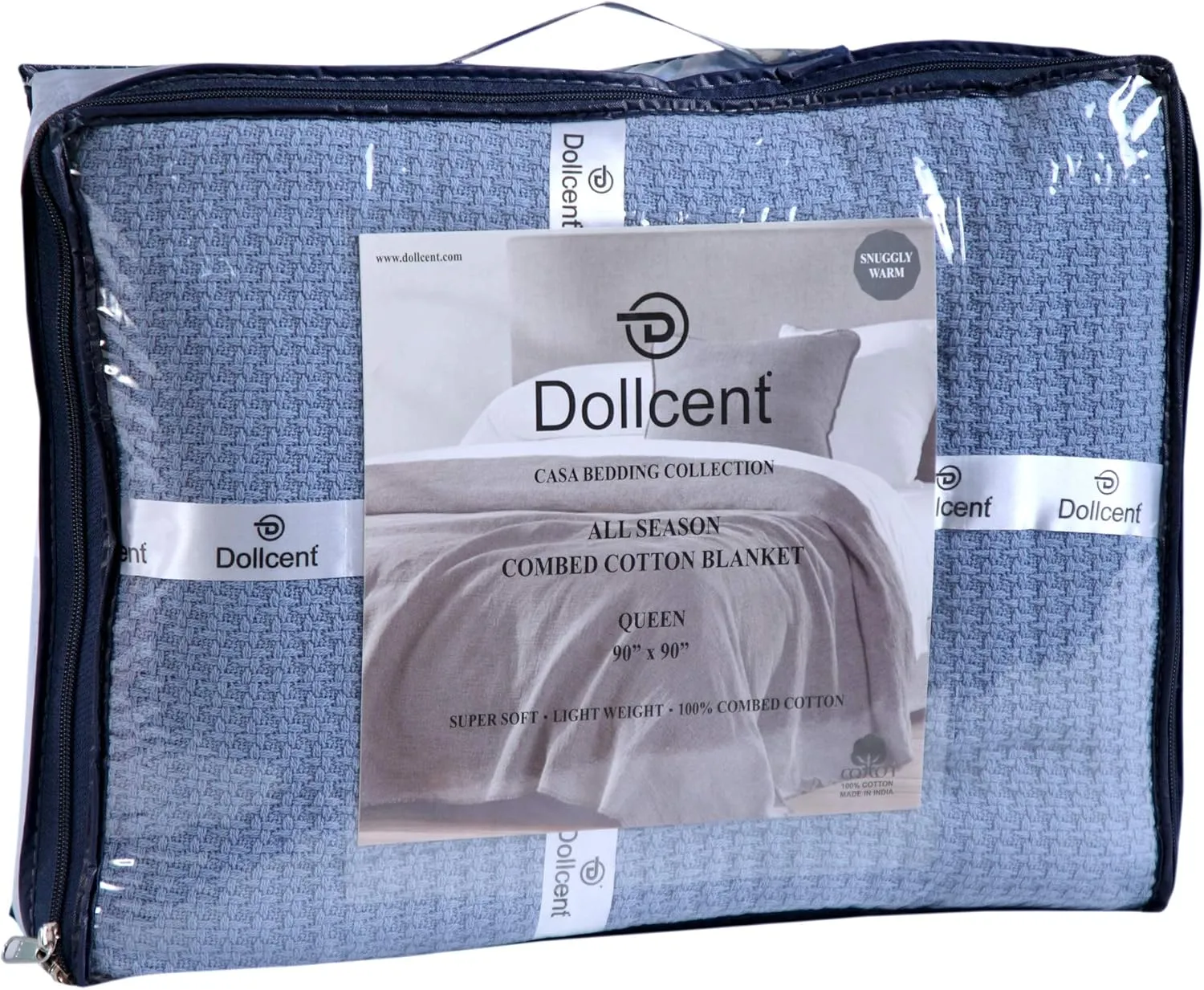 DOLLCENT 100% Cotton Twin Size Blanket for Bed, Premium Soft Combed Lightweight Blankets, Washed Breathable Cozy Bed Throw Blanket, Blue Twin Cotton Blankets for All Season: Blue (66"x90")