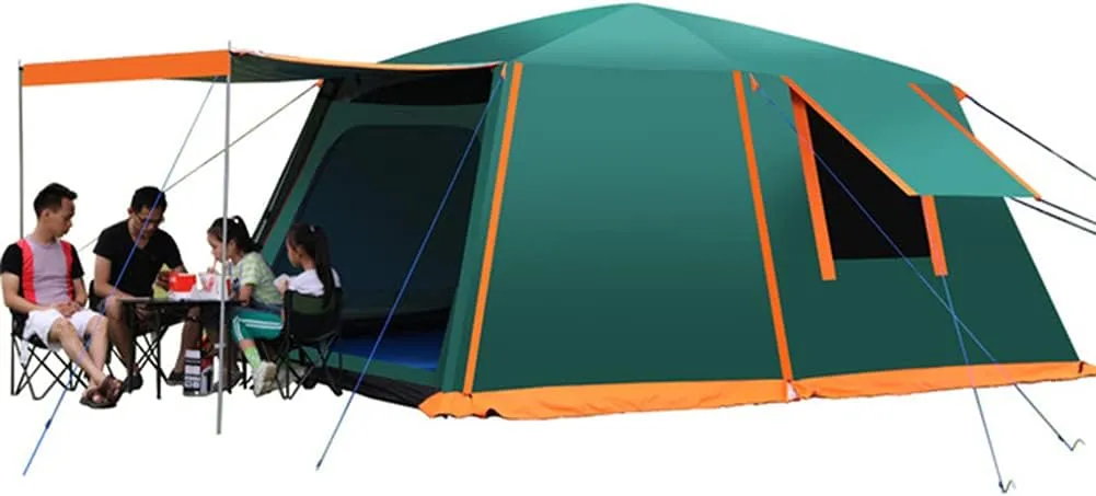 Dome Tent with Porch Automatic Pop Up Tent Sun Shelter Easy Set Up Double Layer Family Camping Tents with Carrying Bag for Outdoor Camping, Fishing, BBQ (Green 8 Person or More) (Green 5) (Green 5)