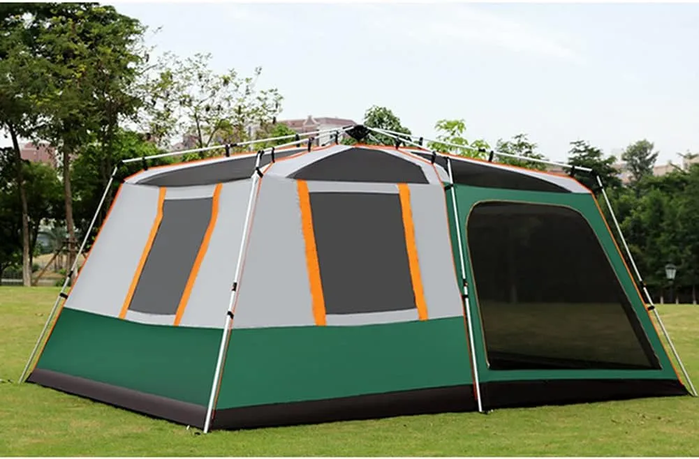 Dome Tent with Porch Automatic Pop Up Tent Sun Shelter Easy Set Up Double Layer Family Camping Tents with Carrying Bag for Outdoor Camping, Fishing, BBQ (Green 8 Person or More) (Green 5) (Green 5)