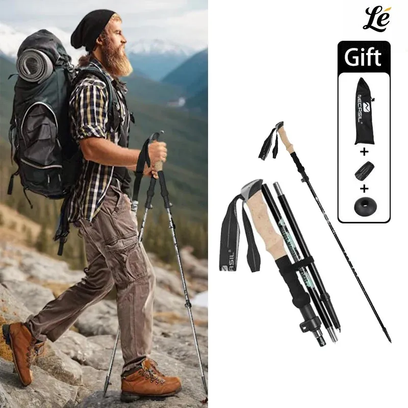 Door-to-door Grip Adjustable Trusted platform Hiking Poles Ultralight with Cork Aluminum
