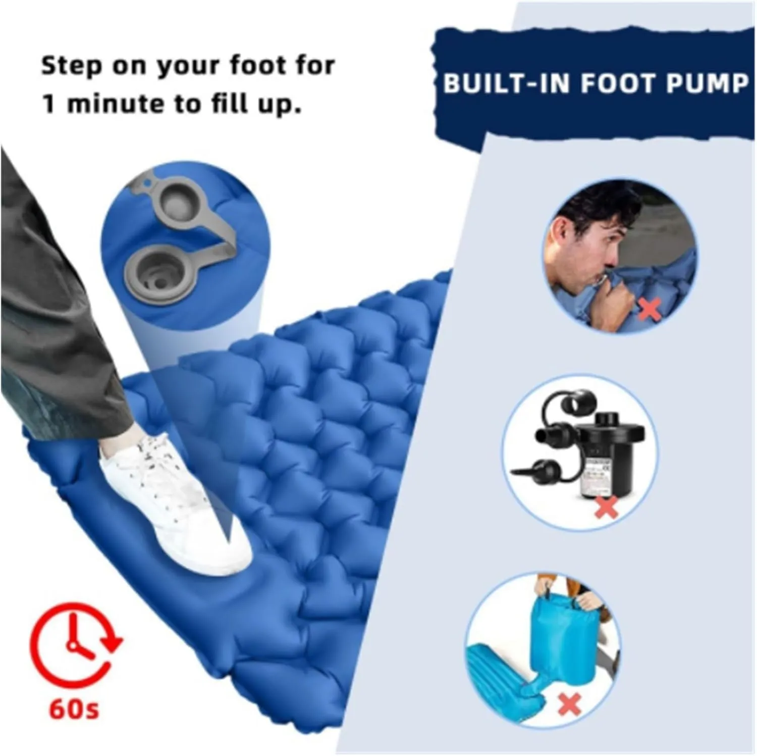 Double Camping Sleeping Pad - Ultralight Outdoor Travel Sleeping Pad, 40D Nylon Composite TPU Foot Inflatables Pad with Pillow, Suitable for Backpacking, Hiking, Travel, Tent, Portable Campin