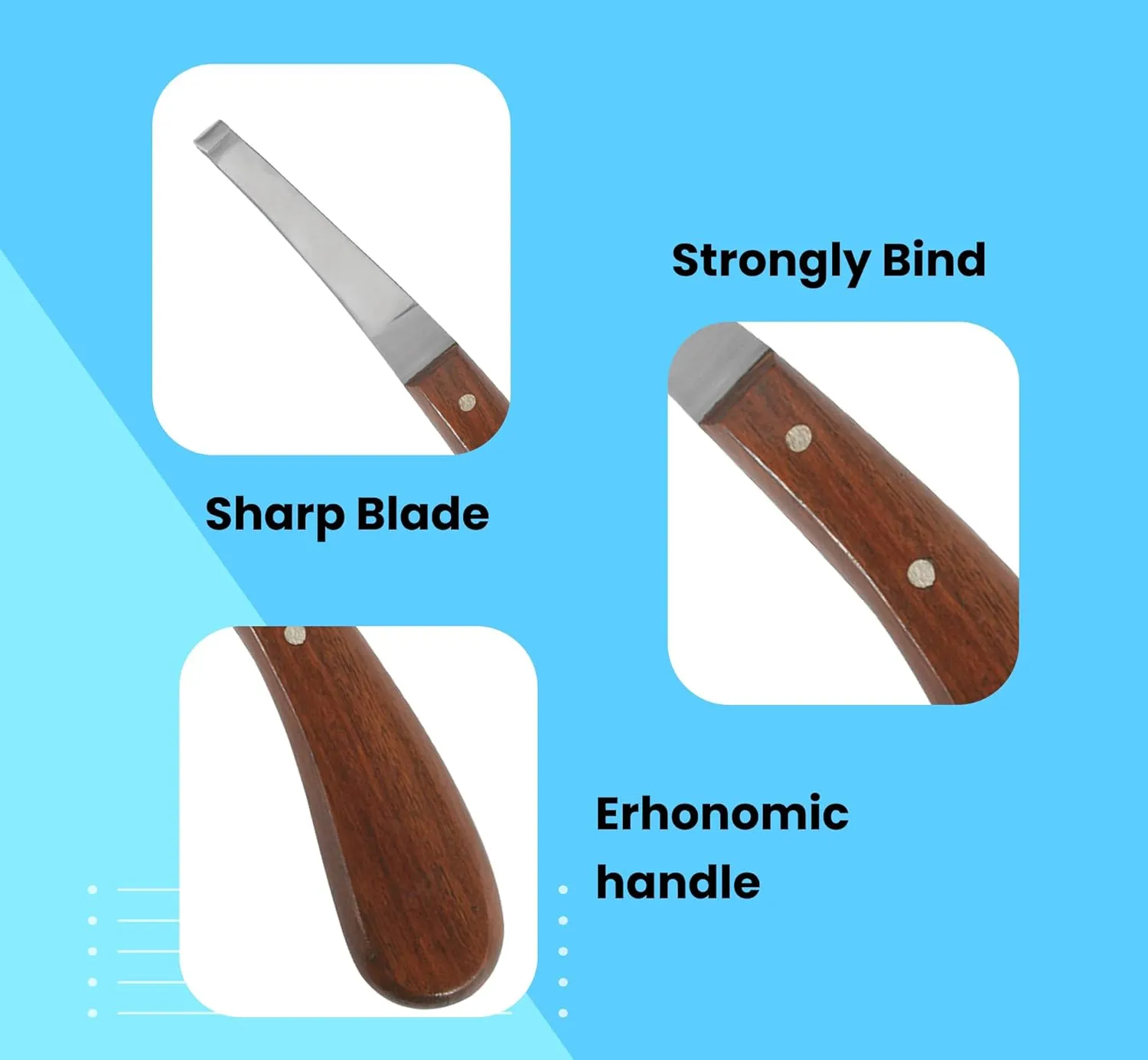 Dr Tail Hoof Knife with Comfortable Wooden Handle - Ergonomic Grip for Horse Farriers and Horse Hoof and Horseshoe Trimming