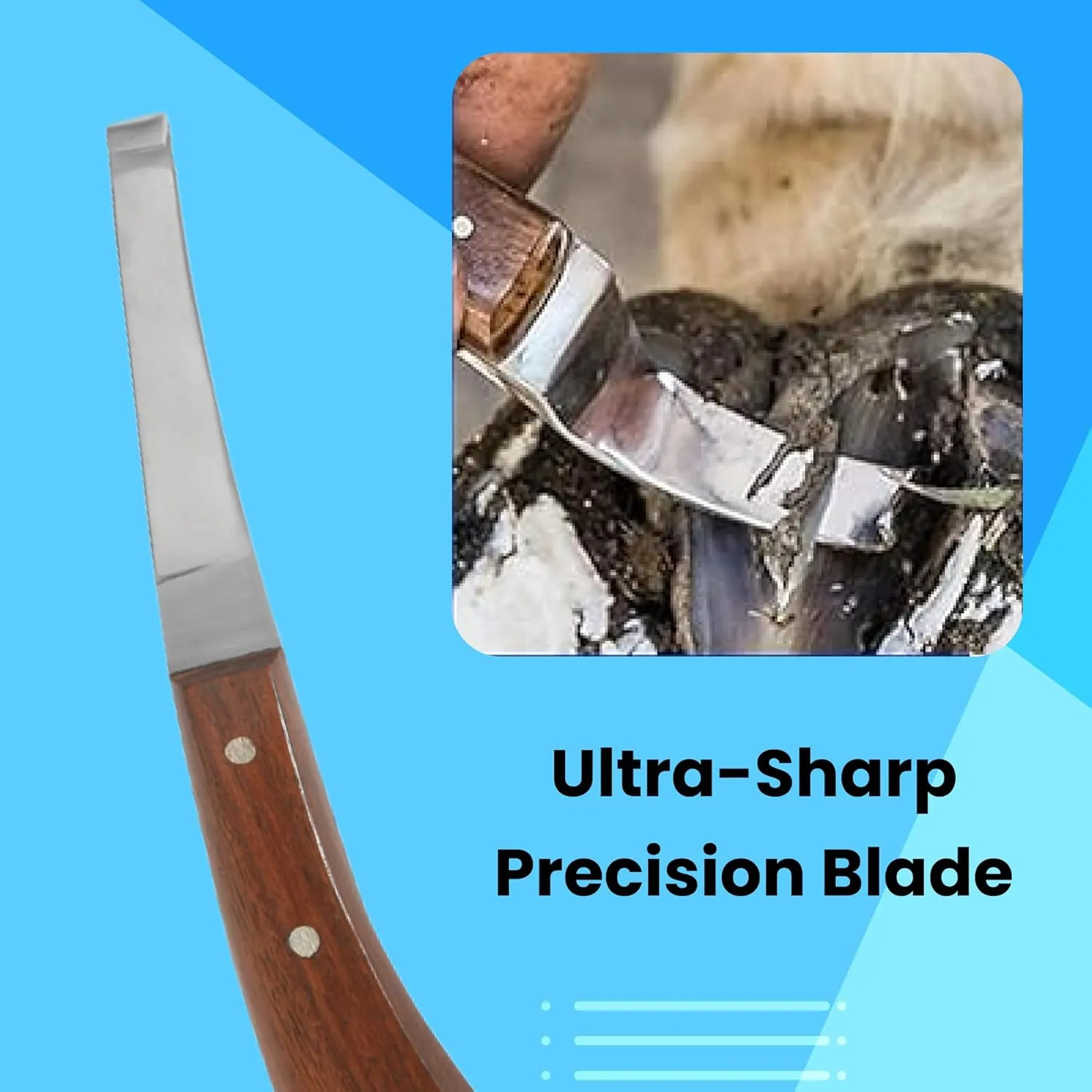 Dr Tail Hoof Knife with Comfortable Wooden Handle - Ergonomic Grip for Horse Farriers and Horse Hoof and Horseshoe Trimming