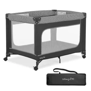 Dream On Me EZGo Portable Playard in Black & White, Compact Easy to Fold and Travel Baby Playard, Breathable Mesh Sides, Carry Bag Included