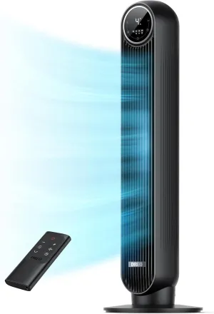 Dreo Tower Fan for Bedroom, 25ft/s Velocity 28dB Quiet Floor Fan, 90° Oscillating Fans for Indoors with 4 Speeds, 4 Modes, 8H Timer, Bladeless Standing Fan, Black, Nomad One (DR-HTF007)