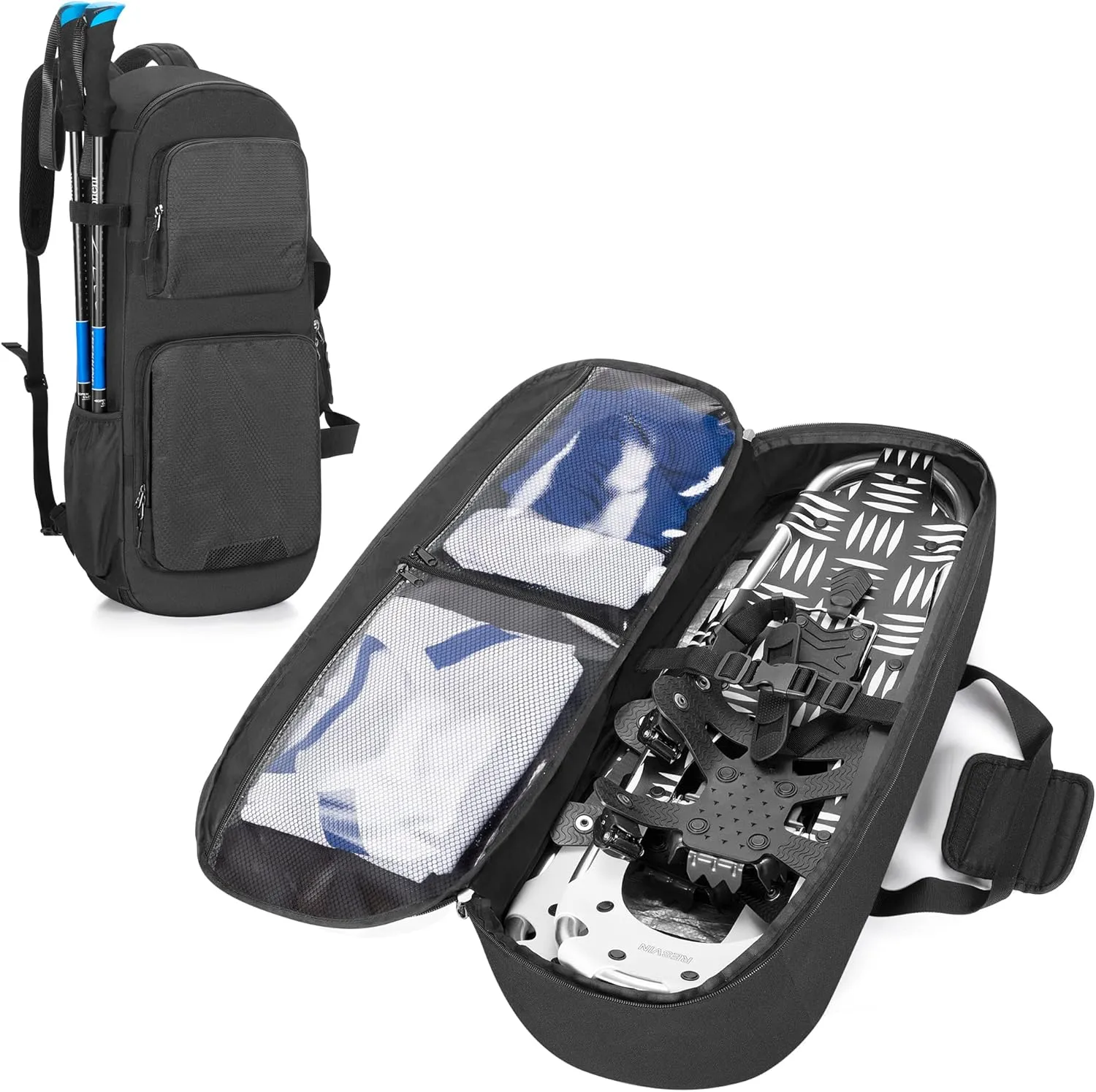 DSLEAF Snow Shoes Bag for 19”-25” Snowshoes, Snowshoes Backpack with Pockets for A Pair of Poles and Other Accessories, Easy to Carry with Shoulder Strap and Handle (Patent Design) Bag Only