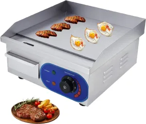 DULONG Electric Flat Top Grill,1500W Electric Flat Top Griddle,14" Stainless Steel Commercial Griddle with Thermostatic Control for Kitchen BBQ