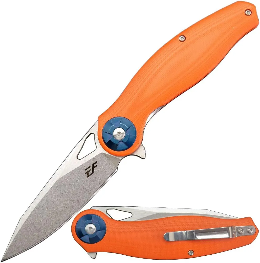 Eafengrow EF76 Ball Bearing Folding Knife for Camping EDC Pocket Knife with G10 Handle & D2 Stone-washed Blade Hunting Outdoor Tool (EF76-orange)
