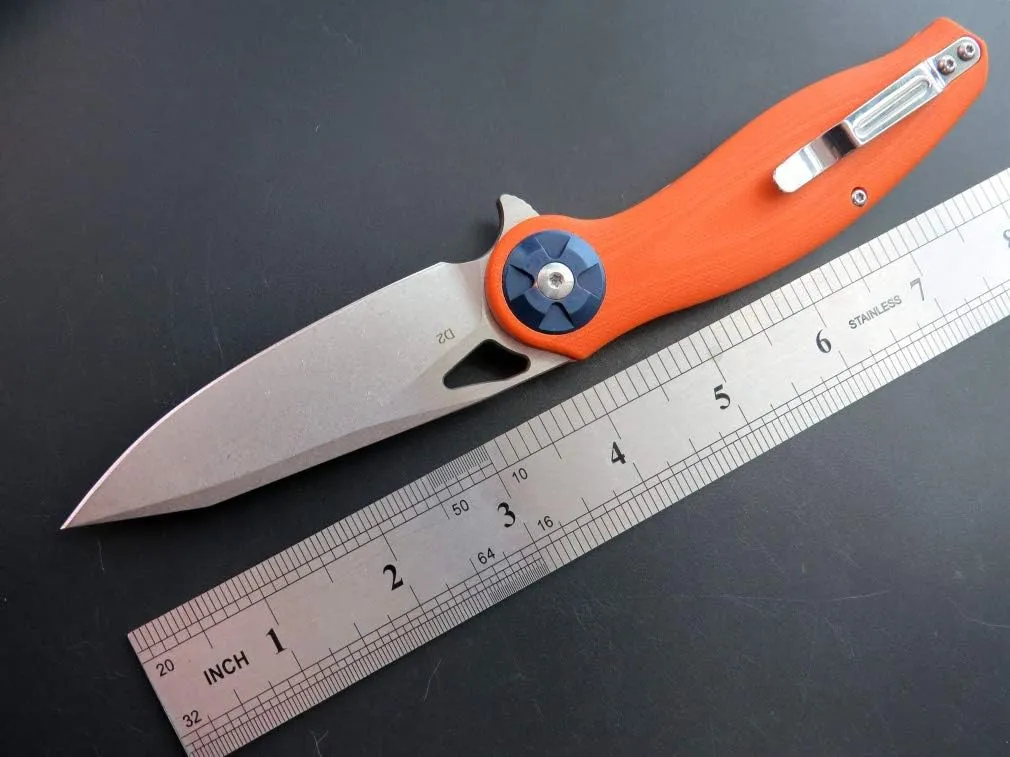Eafengrow EF76 Ball Bearing Folding Knife for Camping EDC Pocket Knife with G10 Handle & D2 Stone-washed Blade Hunting Outdoor Tool (EF76-orange)
