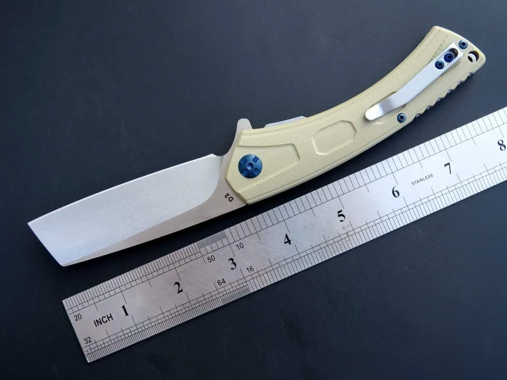 Eafengrow EF931 Pocket Knife D2 Steel Blade Outdoor Tool Knives G10 Handle Pocket Clip EDC Reliable Locking Knife Flipper Knife for Camping Survival and Outdoor (desert)