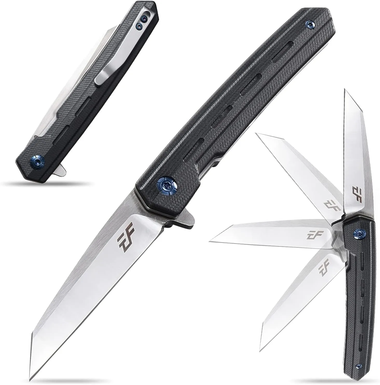 Eafengrow EF946 EDC D2 Folding Knife G10 Handle EDC Flipper Knife Fast Opening Ball Bearing Folder with Locking Liner Camping Tactical Hiking Survival Outdoor tool knife(BLACK)