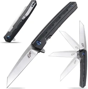 Eafengrow EF946 EDC D2 Folding Knife G10 Handle EDC Flipper Knife Fast Opening Ball Bearing Folder with Locking Liner Camping Tactical Hiking Survival Outdoor tool knife(BLACK)