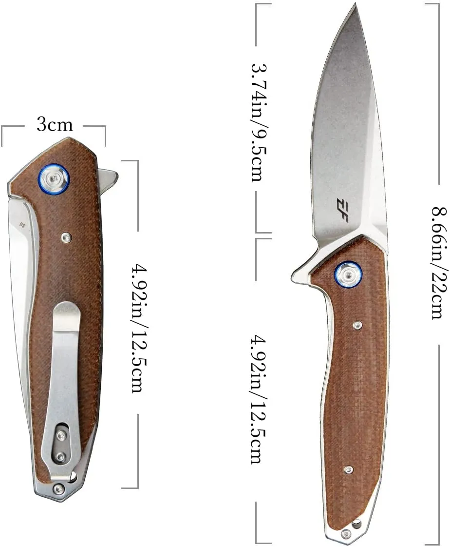 Eafengrow EF972 Folding Knife, D2 Steel Blade Micarta Handle Pocket Knife Folder for Outdoor Camping Hiking Working EDC Tool Knife(Brown)