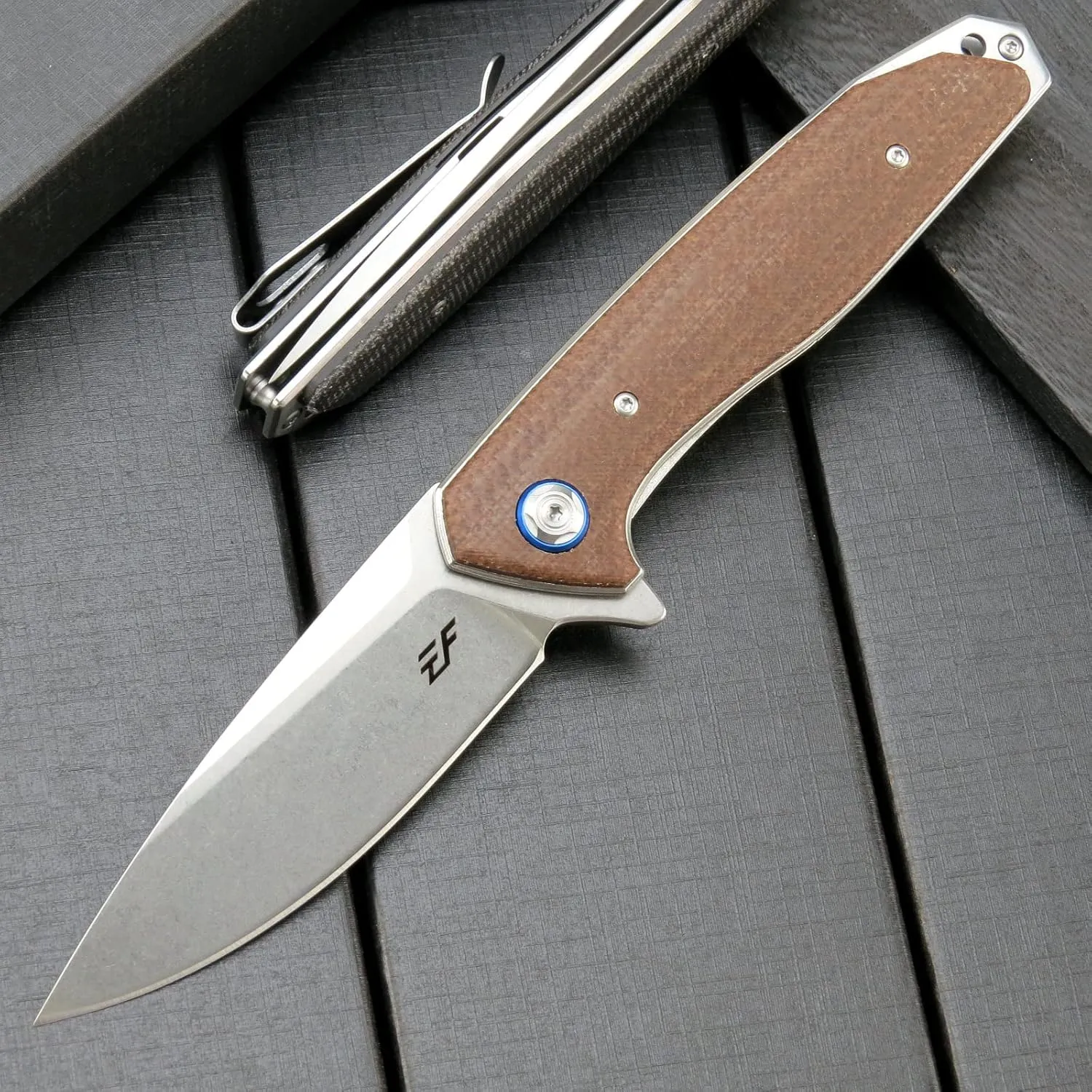 Eafengrow EF972 Folding Knife, D2 Steel Blade Micarta Handle Pocket Knife Folder for Outdoor Camping Hiking Working EDC Tool Knife(Brown)
