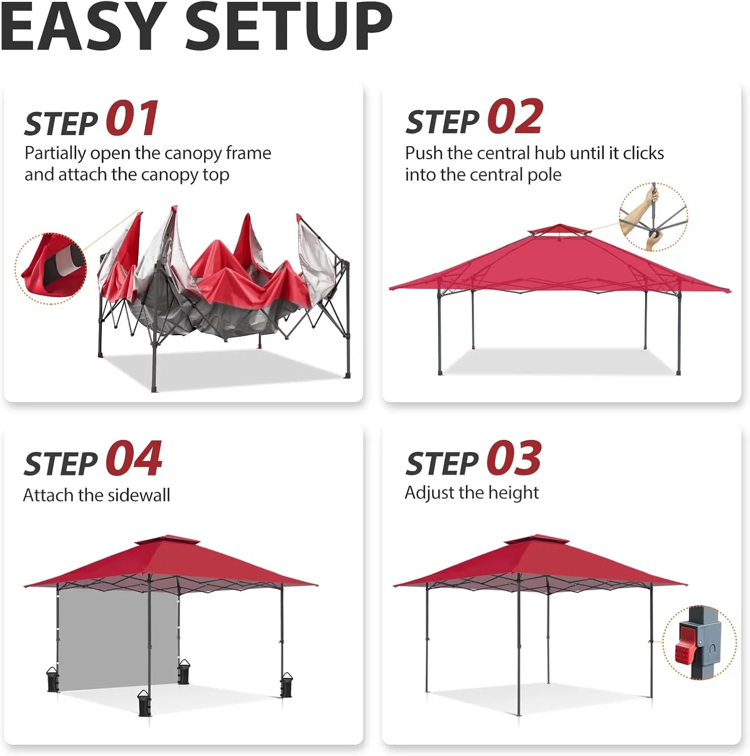 EAGLE PEAK 13x13 Pop up Canopy Tent w/One Wall, Instant Canopy Easy Set up Folding Shelter w/One Privacy Curtain, 169 Square Feet Sun Shade, Red